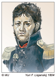 yuri Lisjanskij 1804, russischer Marineoffizier der 1804 vier Tage vor der Osterinsel auf sein Führungsschiff wartet und dabei die Küsten beobachtet