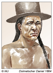 Dolmetscher Daniel aus Tahiti weigert sich, 1864 mit Eugéne Eyraud an Land der Osterinsel zu gehen