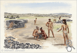 Bild 079: Rapanui bei der Herstellung der Manavai Steingärten