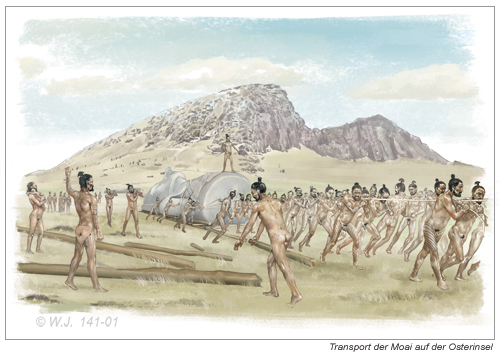 Transport der Moai auf der Osterinsel